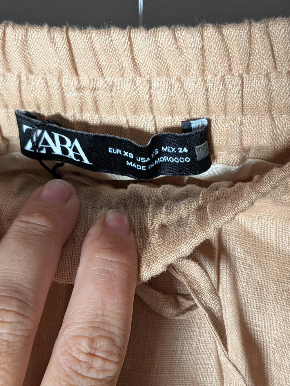 Zara 100% Linen Drawstring Wide Leg Pants Warm Beige XS
